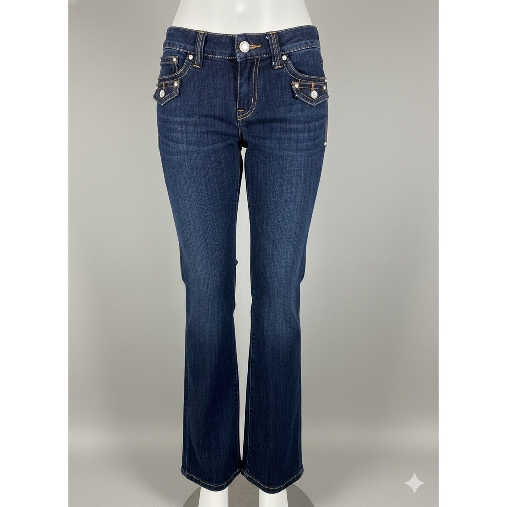 INC International Concepts Curvy Fit Boot Leg Dark Wash Rhinestone Jeans Size 2